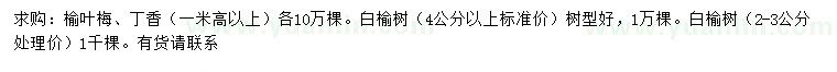 求購高1米以上榆葉梅、2、3、4公分丁香