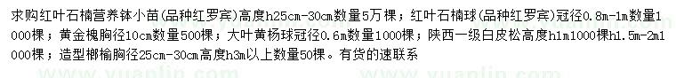 求購紅葉石楠、紅葉石楠球、黃金槐等