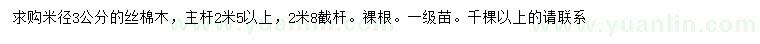 求購米徑3公分絲棉木