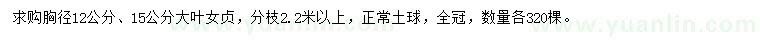 求購胸徑12、15公分大葉女貞