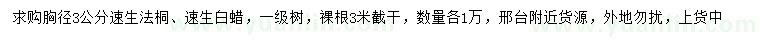 求購(gòu)胸徑3公分速生法桐、速生白蠟