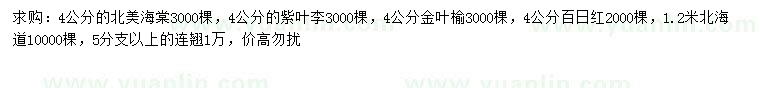 求購(gòu)北美海棠、紫葉李、金葉榆等