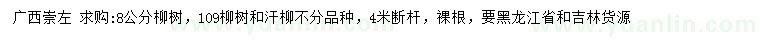 求購(gòu)8公分109柳樹(shù)、汗柳