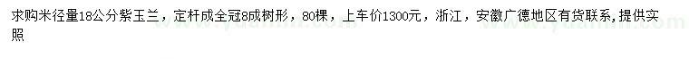 求購(gòu)米徑量18公分紫玉蘭