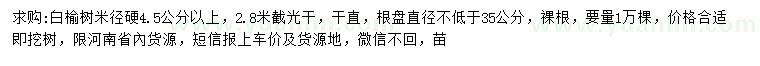 求購米徑硬4.5公分以上白榆樹