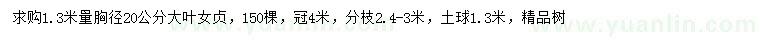 求購1.3米量胸徑20公分大葉女貞