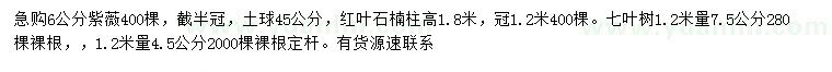 求購紫薇、紅葉石楠柱、七葉樹