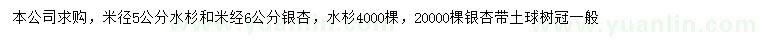 求購米徑5、6公分水杉、銀杏