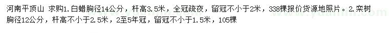 求購(gòu)胸徑14公分白蠟、12公分欒樹