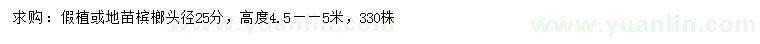 求購頭徑25公分檳榔
