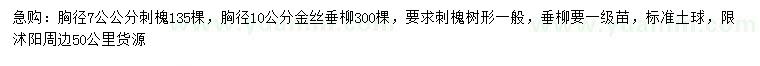 求購胸徑7公公分刺槐、10公分金絲垂柳