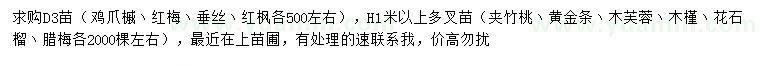 求購雞爪槭、紅梅、垂絲等