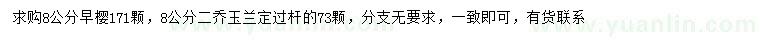 求購8公分早櫻、二喬玉蘭
