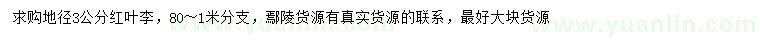 求購地徑3公分紅葉李