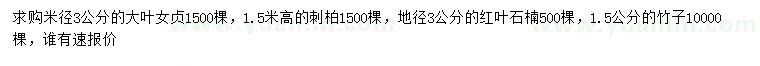 求購大葉女貞、刺柏、紅葉石楠等