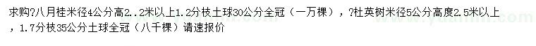 求購米徑4公分八月桂、5公分杜英