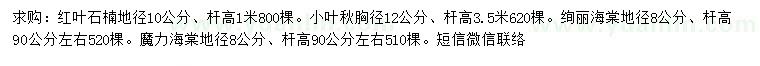 求購紅葉石楠、小葉秋、絢麗海棠等