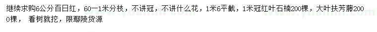 求購6公分百日紅、紅葉石楠、大葉扶芳藤