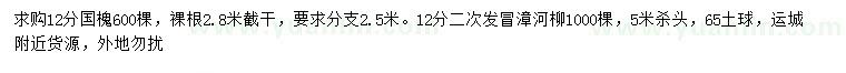 求購12公分國槐、漳河柳