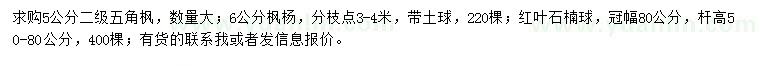 求購五角楓、楓楊、紅葉石楠球