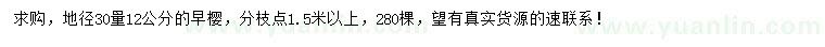 求購(gòu)地徑30量12公分早櫻