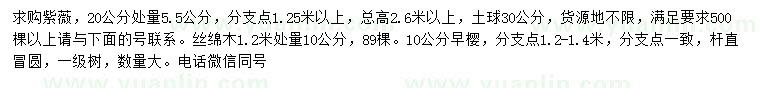 求購(gòu)紫薇、絲綿木、早櫻