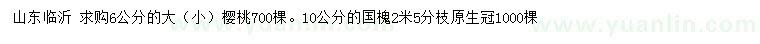 求購(gòu)6公分櫻桃、10公分國(guó)槐
