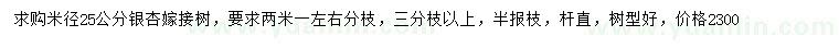 求購米徑25公分銀杏