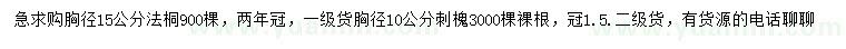 求購胸徑15公分法桐、10公分刺槐