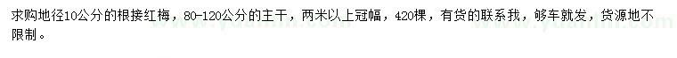 求購地徑10公分根接紅梅
