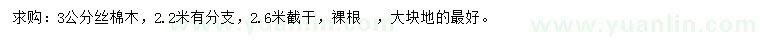 求購3公分絲棉木
