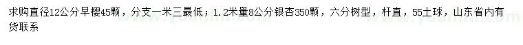 求購(gòu)12公分早櫻、1.2米量8公分銀杏