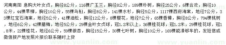 求購大葉女貞、廣玉蘭、樸樹等