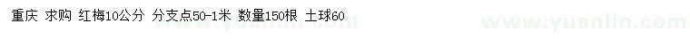 求購10公分紅梅