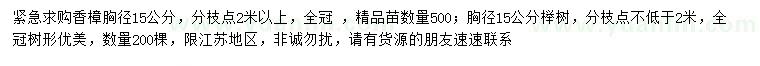 求購(gòu)胸徑15公分香樟、櫸樹(shù)