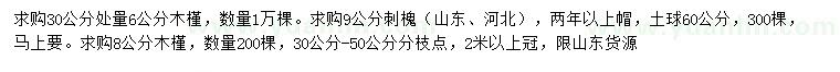 求購(gòu)30量6、8公分木槿、9公分刺槐