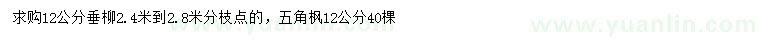 求購(gòu)12公分垂柳、五角楓