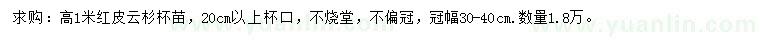 求購高1米紅皮云杉