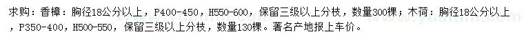 求購胸徑18公分以上香樟、木荷