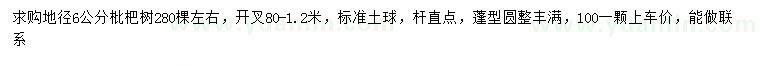 求購地徑6公分枇杷樹