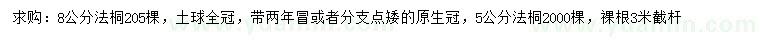 求購5、8公分法桐