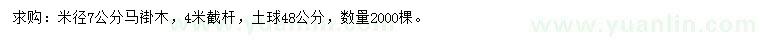 求購米徑7公分馬褂木