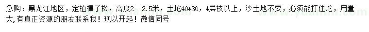 求購高2-2.5米樟子松