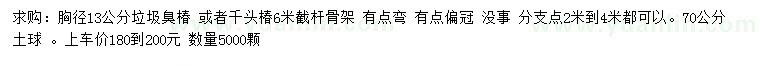 求購胸徑13公分垃圾臭椿、千頭椿