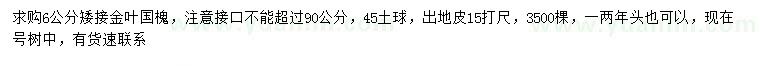 求購15量6公分矮接金葉國槐