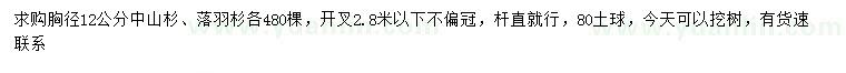 求購胸徑12公分中山杉、落羽杉