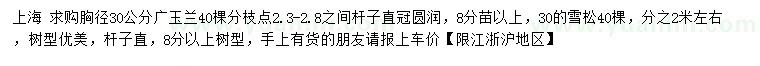 求購胸徑30公分廣玉蘭、雪松