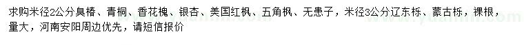 求購臭椿、青桐、香花槐等