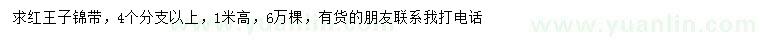 求購高1米紅王子錦帶