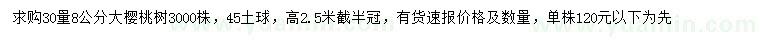 求購(gòu)30量8公分櫻桃樹